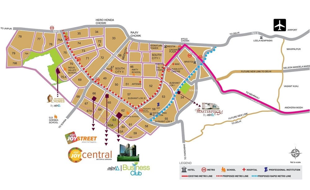 AIPL Joy central sector 65 Gurgaon Location Map